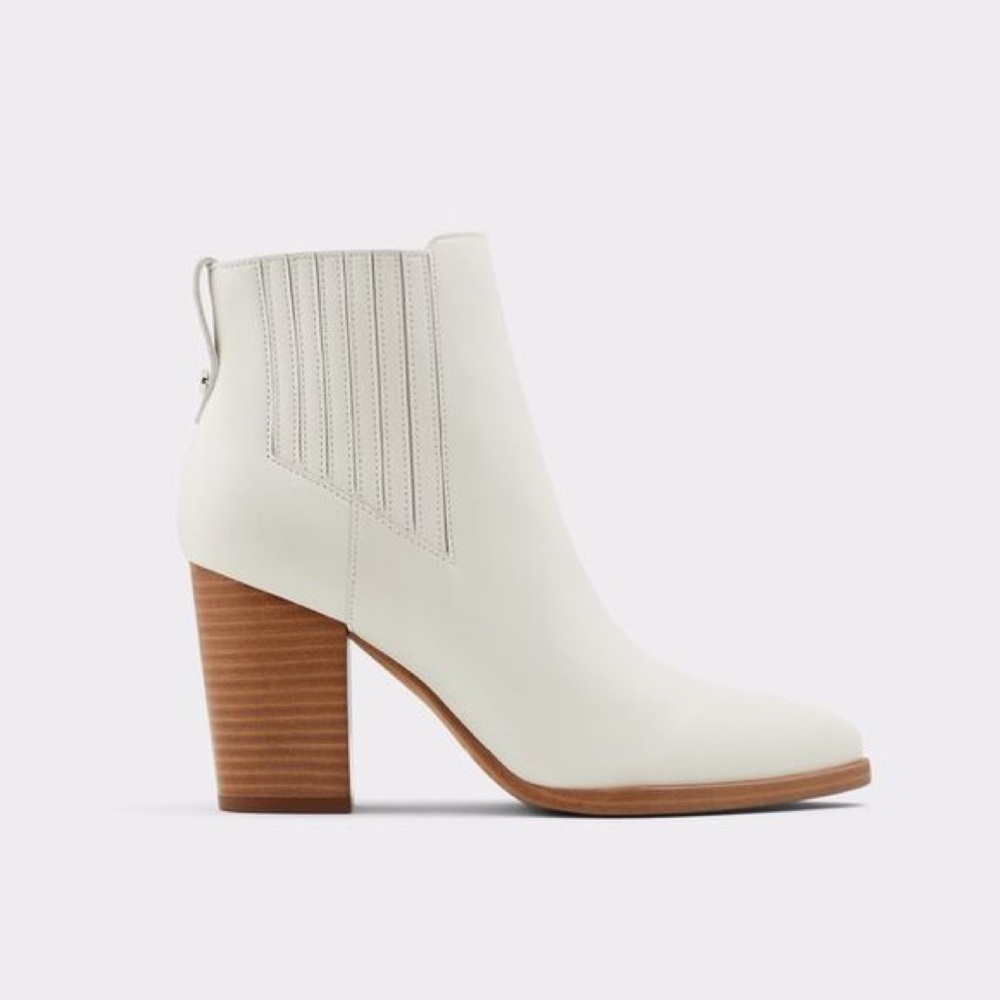 Aldo White Ankle Boots with Brown Heel